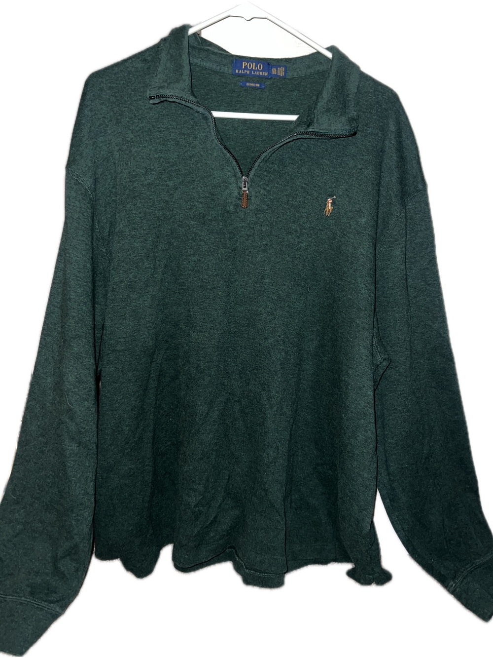 Polo by Ralph Lauren Dark Green Estate Rib 100% Cotton Quarter-Zip Sweater